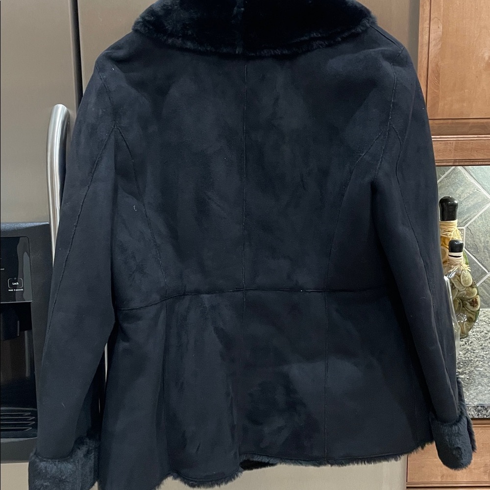 White House Black Market Dark Teddy Jacket with Plush Collar - Picture 8 of 9